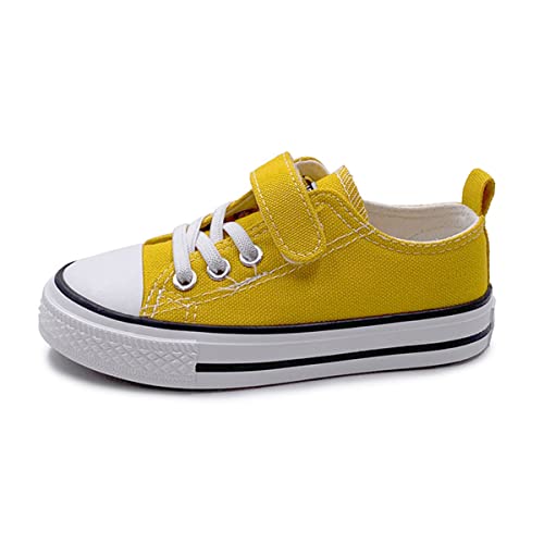 DEBAIJIA Segeltuchschuhe Kind Sneaker Junge Laufschuhe Turnschuhe Mädchen Sportschuhe rutschfeste Freizeitschuhe Straßenlaufschuhe EU 22.5-B-Gelb von DEBAIJIA