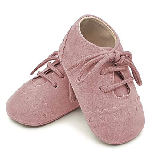 DEBAIJIA Weiches Leder Baby Jungen Mädchen Schuhe 6-18 Monate Kleinkind Slip-On Wildleder Kleinkinder Schuhe rutschfeste Mode Lässig Rosa 18 EU von DEBAIJIA