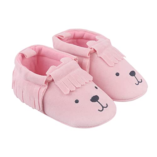 DEBAIJIA Weiches Leder Baby Jungen Mädchen Schuhe 6-18 Monate Kleinkind Wildleder Kleinkind Schuhe rutschfeste Tiere Muster Quaste Mode Lässig Rosa 17 EU von DEBAIJIA