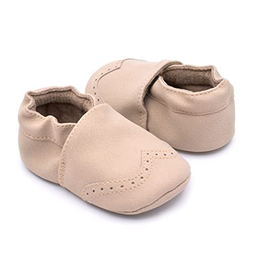 DEBAIJIA Weiches Leder Schuhe 6-18 Monate Baby Jungen Mädchen Kleinkind Wildleder Kleinkinder Schuhe Weiche Sohle rutschfeste Mode Lässig Beige 20 EU von DEBAIJIA