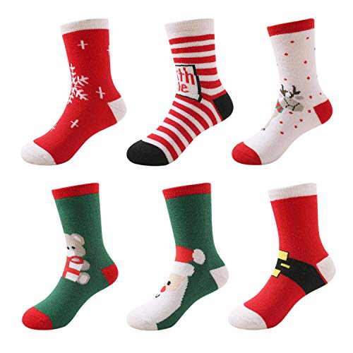 DEBAIJIA Weihnachten Auflage Baby Kinder Tube Socken Set(6er Pack) Jungen Mädchen Feierlich Baumwolle Weihnachtssocken - S(1-3 Jahre) von DEBAIJIA