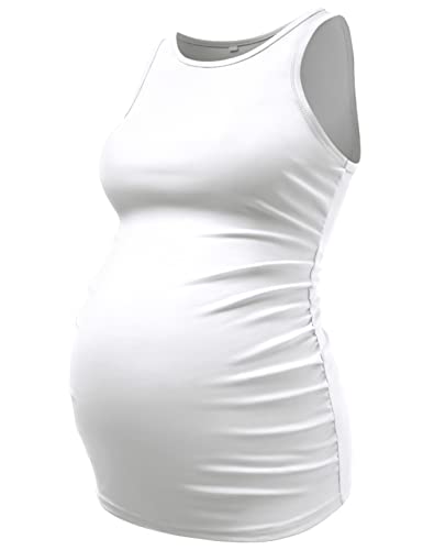 DEBELLY Umstands-Tank Tops Damen Ärmellos Gerippte T-Shirts Rundhals Seite Gerafft Schwangerschaft Cami Basic Mama Sommer Westen, Weiss/opulenter Garten, Klein von DEBELLY