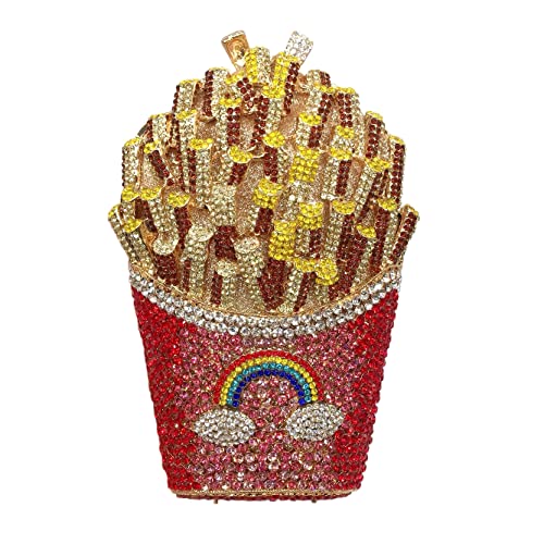 DEBIMY Pommes Frites Chips Strass Clutch Damen Kristall Handtasche Glitzernde Abendtasche Geldbörse für Hochzeit Party, Goldfarben/Rot von DEBIMY