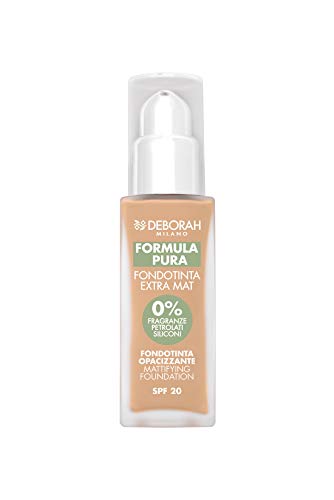 Deborah Milano Foundation Pure Extra Mat SPF 20 mit natürlichen Inhaltsstoffen, 03 Sand, Mattierend, Anti-Glanz und Seboregulierend, verleiht eine glatte, matte Haut, 30 ml von DEBORAH