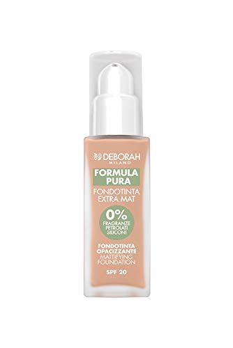 Deborah Milano Foundation Pure Extra Mat SPF 20 mit natürlichen Inhaltsstoffen, 04 Apricot, Mattierend, Anti-Glanz und Seboregulierend, verleiht eine glatte, matte Haut, 30 ml von DEBORAH