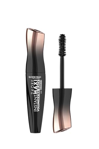 Deborah Milano Mascara 24 Stunden Instant Maxi Volume Extra Black, Volumengebende und verlängerende Wirkung, langanhaltend, verleiht feuchtigkeitsspendende und gekrümmte Wimpern, 12 ml von DEBORAH
