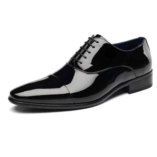 DECARSDZ Herren Kunstleder Klassische Schnürschuhe Formal Oxford Smoking Kleid Schuhe Männer Hochzeit Schuh, 015schwarz, 46 EU von DECARSDZ