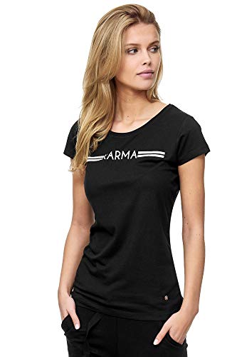 DECAY Damen t-Shirt Kurzarm Sommershirt Karma weiß rot schwarz grün - MD1310 (schwarz-weiß, S) von DECAY