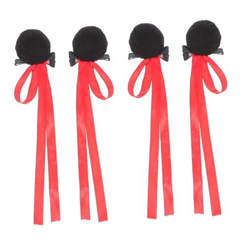 DECHOUS 2 Paare Fluffige Pompom Haarklammern mit Band Mädchen Haarspangen für Styling und Alltag Robuste Glatte Oberfläche Schont Haare Modisches Vielseitiges Haar Accessoire für Partys von DECHOUS