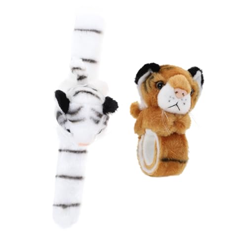 DECHOUS 2 Stück Teiliges Kuscheliges Plüsch Schnapparmband Verstellbare Slap Bracelets mit Niedlichen Tiermotiven Tiger Langlebiges Weiches Material Sicher und Angenehm für von DECHOUS