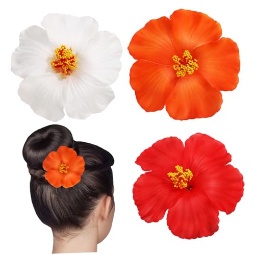 DECHOUS 3 Hawaiian Flower Hair Clips Teiliges Bunte Blüten Haarspangen für Damen Mädchen Sommerliche Haarschmuck Einfache Befestigung für Hochzeit Party Alltag von DECHOUS