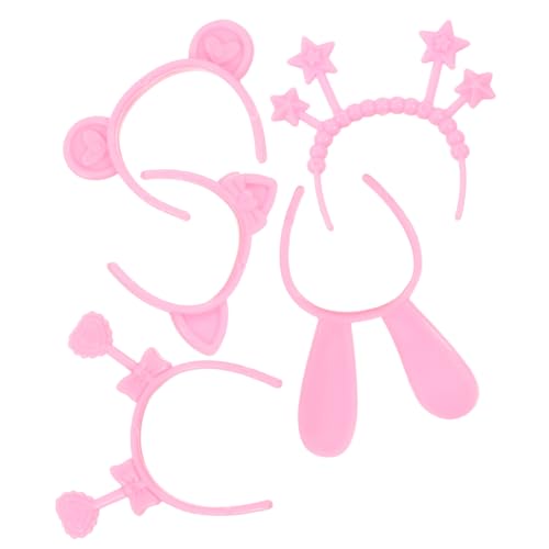 DECHOUS 4 Satz Teiliges Puppen stirnband Niedliche Mini haarreifen mit Tierohren Langlebige Kopfbedeckung für Spielpuppen Vielseitiges Accessoire für Fantasievolles Kinderspiel Rosa von DECHOUS