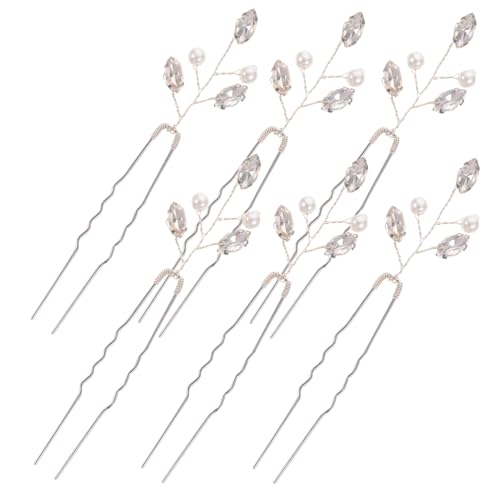 DECHOUS 6 Stück U förmige Braut Haarnadeln Perlen Strass Haarschmuck Silber Hochzeitsfrisur Dekorative Haarspangen Leicht Elegant Frisurzubehör für Frauen von DECHOUS