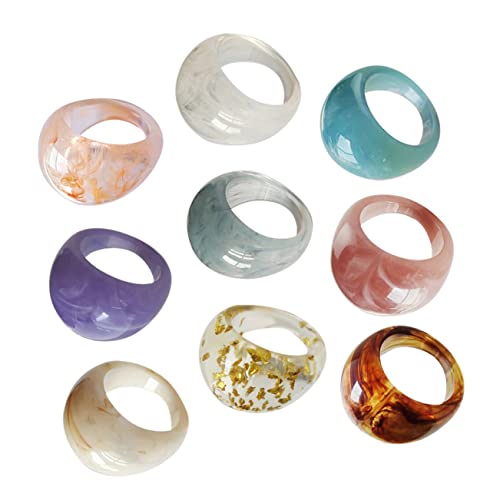 DECHOUS 9stücke Kunstharz Ring Einfach Finger Ring Mode Klar Finger Dekoration von DECHOUS