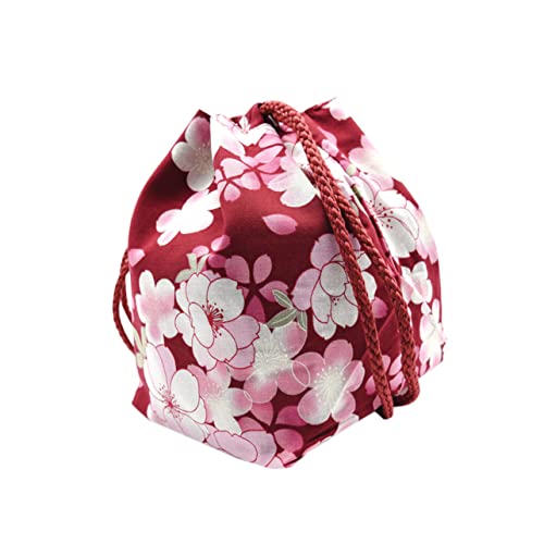 DECHOUS Japanische Kimono Tasche Für Damen – Stilvolle Kordelzug Geldbörse Im Kirschblüten-Design - Ideal Als Kosmetiktasche Oder Für Frauen Und Mädchen Weinrot von DECHOUS
