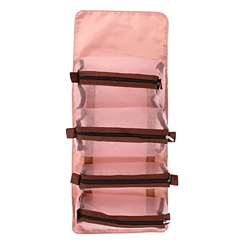 DECOMELODY Faltbare Rolle up Make up Tasche Für Damen Große Kosmetiktasche Reisetasche Für Körperpflege Pinselhalter Rosa Mit Abnehmbarer Innentasche Für Reisen Und Outdoor Aktivitäten von DECOMELODY