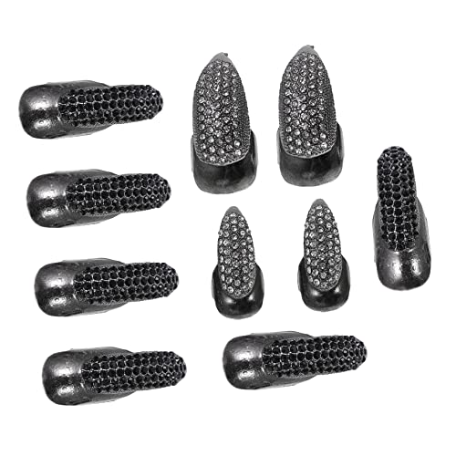 DECOMELODY 10 Stück Punk Klauenringe aus mit Strasssteinen Metallische Fingernagel Ringe für Halloween Kostüme Cosplay und Aufführungen Verstellbare und Langlebige Fingeraccessoires für von DECOMELODY