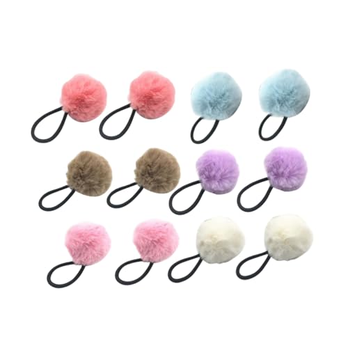DECOMELODY 12 Stück Teiliges Flauschige Haarbänder mit Kunstfell Bommeln Elastische Haargummis für Damen und Mädchen Bunte Ponytail Halter in Weiß Rosa Khaki Helllila Wassermelonenrot von DECOMELODY