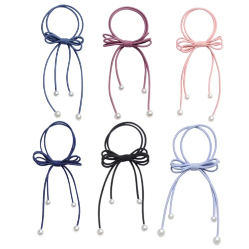 DECOMELODY 12 Stück Teiliges Haargummi Schleifen und Imitationsperlen Elastische Haarknoten für Mädchen und Frauen Dehnbarer Pferdeschwanzhalter Modische Haarbänder für Zufällige Farbe von DECOMELODY