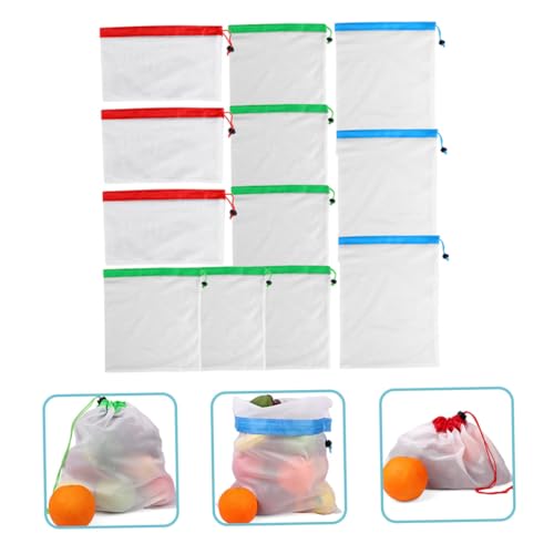 DECOMELODY 12 Stück Teiliges Wiederverwendbares Netzbeutel Zugband Waschbare Obst Gemüsebeutel aus Robustem Polyester Vielseitig für Aufbewahrung Haushalt Kompakt und Leicht von DECOMELODY