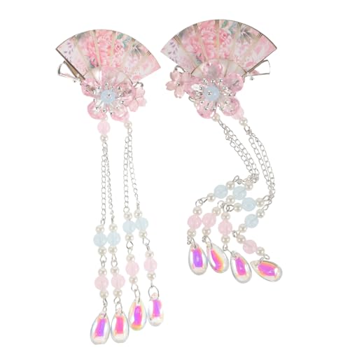 DECOMELODY 2 Stück Chinesische Haarklammern mit Quasten und Blumen Haarspangen mit Fächer Dekoration Hanfu Haarschmuck für Damen und Mädchen Langlebig und Elegant für Festtagsfrisuren von DECOMELODY