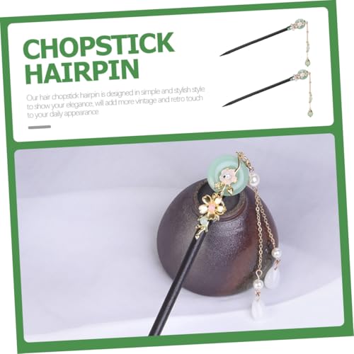 DECOMELODY 2 Stück Chinesische Haarnadeln aus Schwarzem Teiliges Natürliche Haarstäbchen mit Blumenmotiv Haarklammern für Haarknoten Sicherer Elegant und Vintage für Damen von DECOMELODY