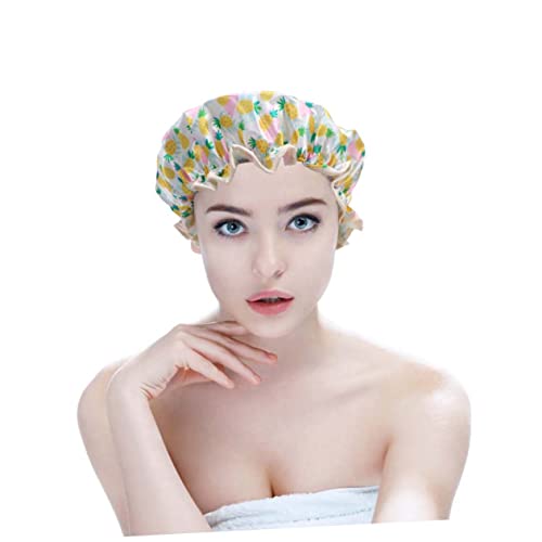 DECOMELODY 2 Stück Doppellagige Wasserdichte Badehaube Damen Gelb mit Ananas Wiederverwendbare Peva Duschhaube für Haare Schützen Beim Baden und Haarkur Teiliges für Salon und Zuhause von DECOMELODY