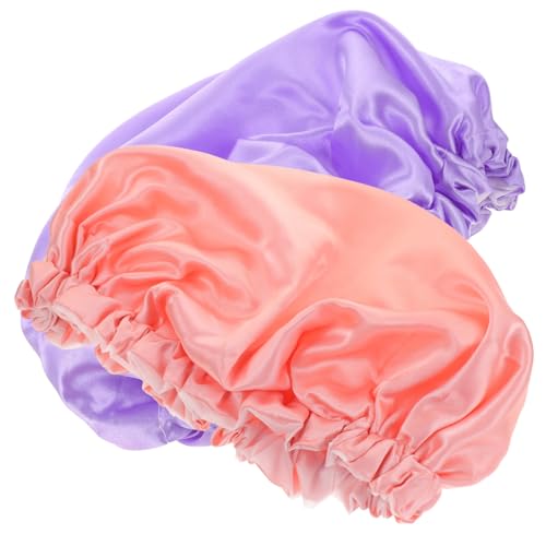 DECOMELODY 2 Stück Doppelschichtige Wasserdichte Satin Duschhauben mit Elastischem Haarschutz für Damen und Mädchen Wiederverwendbare Badehauben für Duschen und Schlaf Leicht für von DECOMELODY