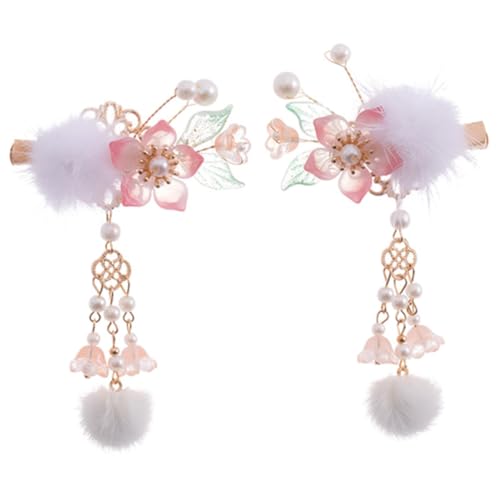 DECOMELODY 2 Stück Floraler Haarschmuck mit Chinesischem Stil Teiliges Flauschige Haarspangen mit Perlen Drehbare Quasten Geeignet für Mädchen Damen Vielseitig für Hochzeit Party und Alltag von DECOMELODY