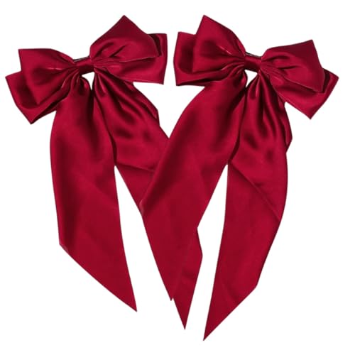 DECOMELODY 2 Stück Große Haarschleifen Damen Haarspangen mit Metallfeder Eleganter Haarschmuck für Dickes und Dünnes Haar Modische Haarschleifen mit Langem Band für Frauen und Mädchen von DECOMELODY