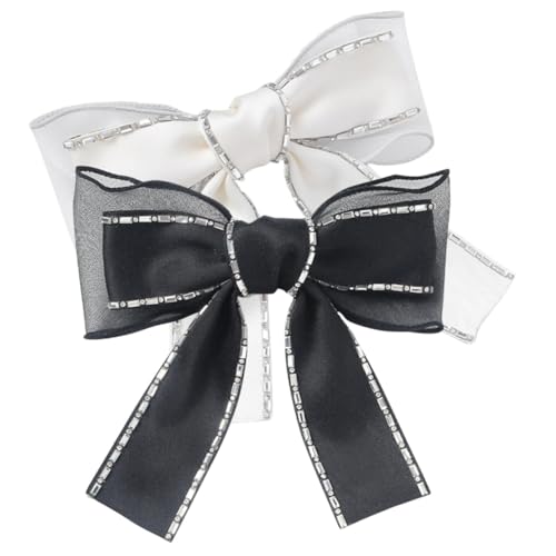 DECOMELODY 2 Stück Haarklammer Damen und Mädchen Stilvolle Schleifen haarspangen mit Strassbesatz Glänzendes Haarschmuck accessoire für Hochzeit Party Alltag Schwarz und Weiß Langlebig und von DECOMELODY