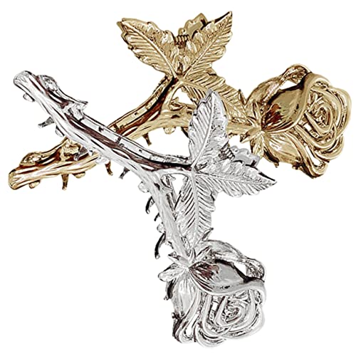 DECOMELODY 2 Stück Haarklammern Damen Rosendesign Große Haarspangen für Dickes Haar Stabile Haarkrallen Alltags und Festtagsgebrauch Frisurzubehör Silber Gold von DECOMELODY