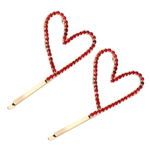 DECOMELODY 2stücke Herzförmige Haarnadeln Strass Haarspangen Für Damen Legierung Haarspange Modische Haarnadeln Rot von DECOMELODY