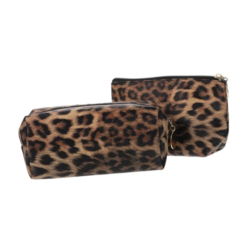 DECOMELODY 2 Stück Leopardenmuster Kosmetiktaschen aus Langlebigem PU Leder mit Reißverschluss Tragbare Make Up Taschen für Reisen und Alltag Multifunktionale Kulturbeutel für Damen von DECOMELODY