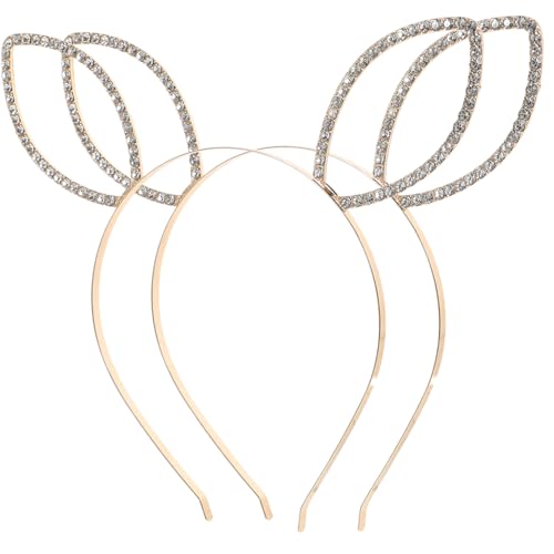 DECOMELODY 2 Stück Metall Stirnband mit Hasenohren und Strassbesatz Teiliges Leichtes Kopfschmuck für Party Cosplay und Festliche Anlässe Komfortabel und Rutschfest Goldfarben von DECOMELODY