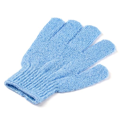 DECOMELODY 2 Stück Peeling Duschhandschuhe Blau aus Nylon Dehnbar und Einheitsgröße für Damen Herren Körperpeeling Handwäsche Spa Maschinenwaschbar mit Aufhängeschlaufe Sanfte von DECOMELODY