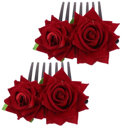 DECOMELODY 2 Stück Teiliges Blumen Haarkamm Stoff Rosen Haarspangen für Hochzeiten Brautfrisuren und Festliche Anlässe Blumenschmuck für Damen von DECOMELODY