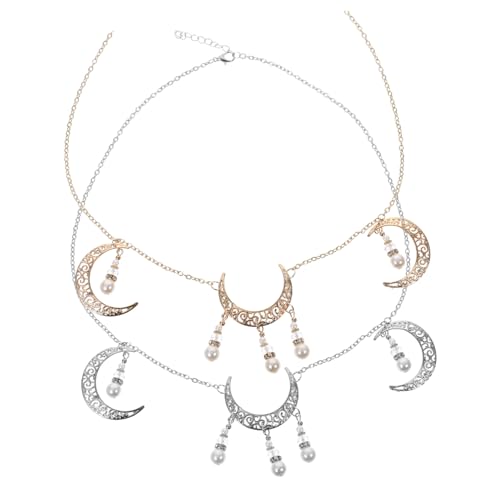 DECOMELODY 2 Stück Teiliges Boho Mond Schmuck Kopfband Eleganter Haarschmuck mit Mondanhänger Langlebige Damen Stirnkette für Hochzeit Festival Party und Besondere Anlässe von DECOMELODY