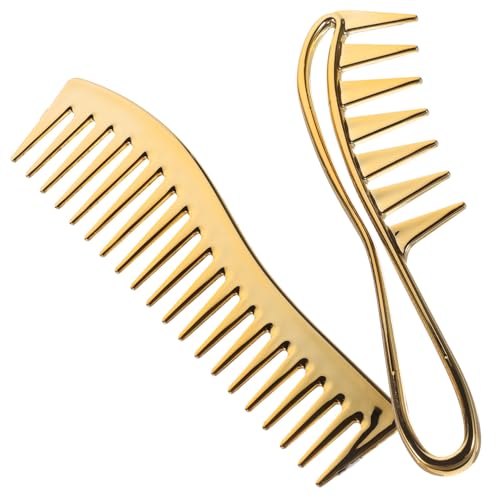 DECOMELODY 2 Stück Teiliges Breitzinkiges Haarkamm für Männer Antistatisch zum Mühelosen Entwirren und Stylen von Nassem Lockigem Haar für Bart und Haarstyling Glänzend Goldfarben von DECOMELODY