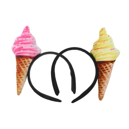 DECOMELODY 2 Stück Teiliges Eiscreme Stirnband Weiches Bequemes Haarband mit Süßem Eistüten Design für Damen und Mädchen Rutschfestes Haarschmuck Accessoire für Alltag und Partys von DECOMELODY