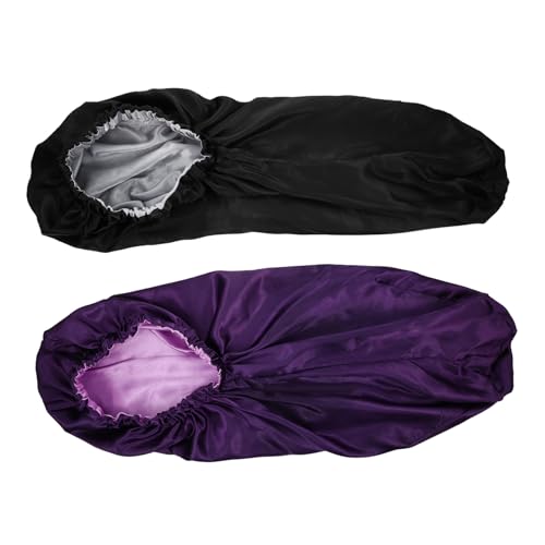 DECOMELODY 2 Stück Teiliges Elastisches Schlafmützenset mit Weitem Einfachem Design Großer für Mädchen und Frauen Haarschonend Bequem für Zuhause und Alltag in und Schwarz von DECOMELODY