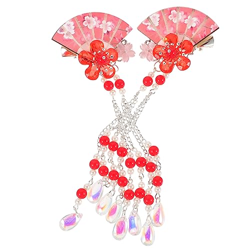 DECOMELODY 2 Stück Teiliges Haarschmuck mit Roten Blumen Haarspangen und Quasten Langlebige Haarklammern für Mädchen Traditioneller Japanischer Stil Geeignet für Alltag Party und Fotoshooting von DECOMELODY