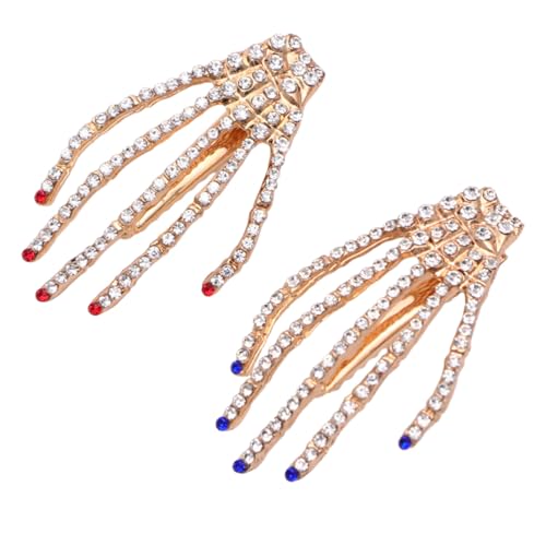 DECOMELODY 2 Stück Teiliges Halloween Haarschmuck Rote und Blaue Skelett Hand Haarspangen Modische Frauen Haarclips Auffällige Punk Haarnadeln für Kostümparty und Alltag von DECOMELODY