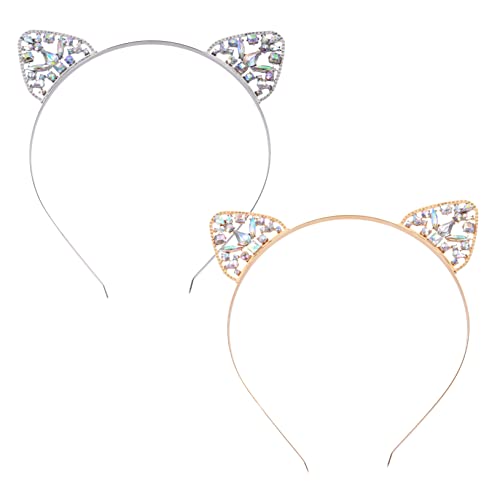 DECOMELODY 2 Stück Teiliges Katzenohren Haarreif mit Strass Gold Weiße Cosplay Party Haarschmuck Leichter Bequemer Stirnband für Damen für Festliche Anlässe und Foto Requisiten von DECOMELODY