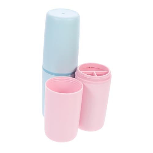 DECOMELODY 2 Stück Teiliges Reise Zahnbürstenetui Leicht Tragbar mit Gutem Verschluss Robustes Zahnbürsten Organizer für Camping und Outdoor Inklusive Mundspülbecher Platzsparend und von DECOMELODY