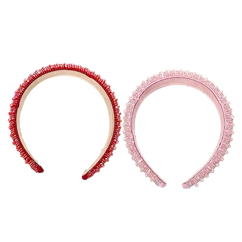 DECOMELODY 2 Stück Teiliges Strass Haarband mit Handgefertigten Kristallperlen Modisches Stirnband für Damen Romantisches Haarschmuck Accessoire in Rot für Partys und Festliche Anlässe von DECOMELODY