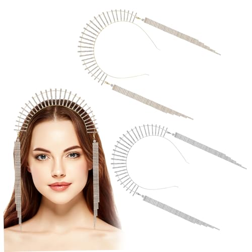 DECOMELODY 2 Stück Teiliges Strass mit Quasten Glitzernde Crown Headpieces Tiara Haarbänder für Damen Geeignet für Hochzeit Festival und Besondere Anlässe von DECOMELODY