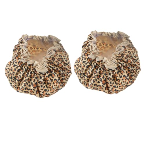 DECOMELODY 2 Stück Wasserdichte Duschhaube Doppellagig aus Peva mit Elastischem Leopardmuster Wiederverwendbar für Damen Bad Spa Reise von DECOMELODY