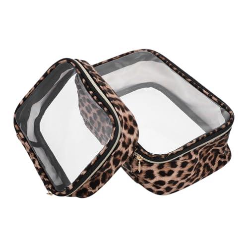 DECOMELODY 2 Stück Wasserdichter Leopard Print Kosmetiktaschen Transparent Große Kapazität Reise Kulturbeutel Leicht Tragbar Organizer Für Toilettenartikel Und Make Up von DECOMELODY