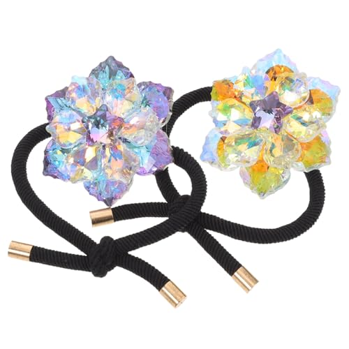 DECOMELODY 2 Stücke Kristall Blumen Haargummis mit Elastischem Strassbesatz Langlebige Haarschleifen für Damen und Mädchen Funkelnde Ponytail Halter Champagner Modische Haaraccessoires von DECOMELODY